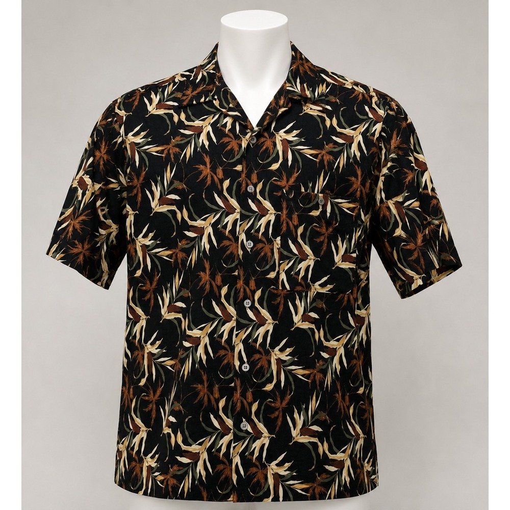 Natural Issue Men's M Black Hawaiian Tropical Shirt Wrinkle Free Short Sleeve